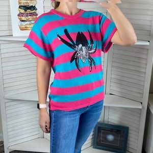 Spider Gwen blue and pink striped sweater Medium